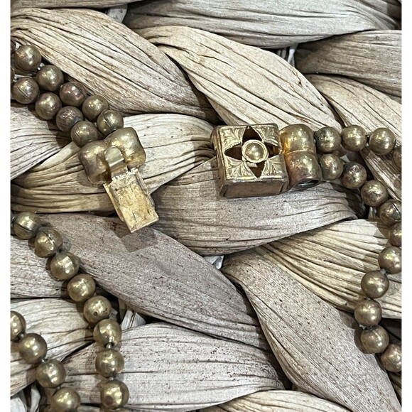 Vintage ART DECO BRASS BEAD Double Graduated Necklace FILIGREE CLASP-30s - Picture 5 of 8